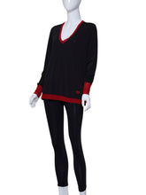 Load image into Gallery viewer, Black Long Sleeve Very Vee Tee Red Mesh
