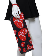 Load image into Gallery viewer, Black + Red Random Hearts Clutch with Red strap
