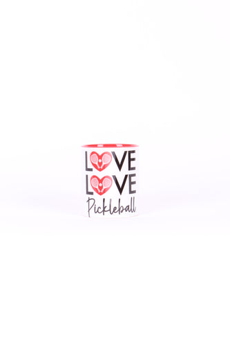 Enjoy your morning Coffee or Tea in style with our White Love Love Mug. Choose between Love Love Tennis and Love Love Pickleball or both. Perfect gift for your doubles partner, partner, friend or yourself.