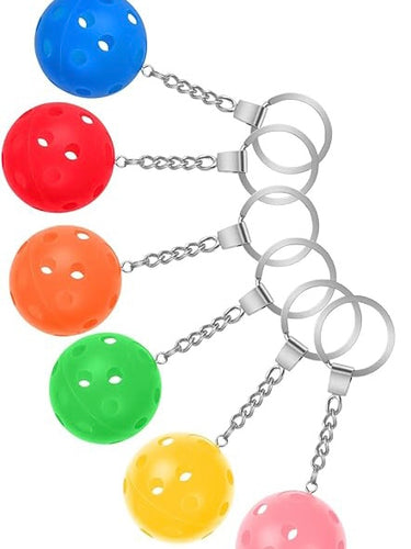 Super cute pickleball keyring! The Pickleball Keychain is made of alloy and will not rust, discolor or lose its luster. The ball is made of plastic and is durable and resistant to falling. Choose between multiple different colors. 