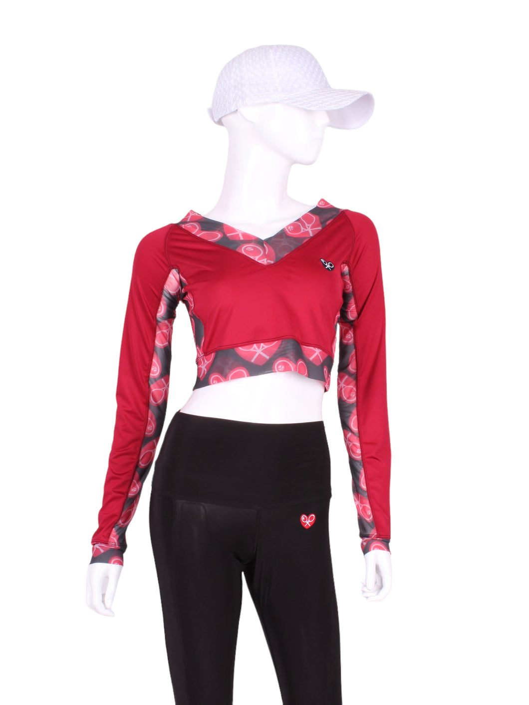 Raspberry Red Vee Crop Top with Heart Mesh Trim