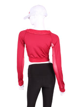 Load image into Gallery viewer, Raspberry Red and Red Mesh Vee Crop Top
