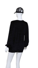 Load image into Gallery viewer, Striped Black Velvet Long Sleeve Warm Up Top
